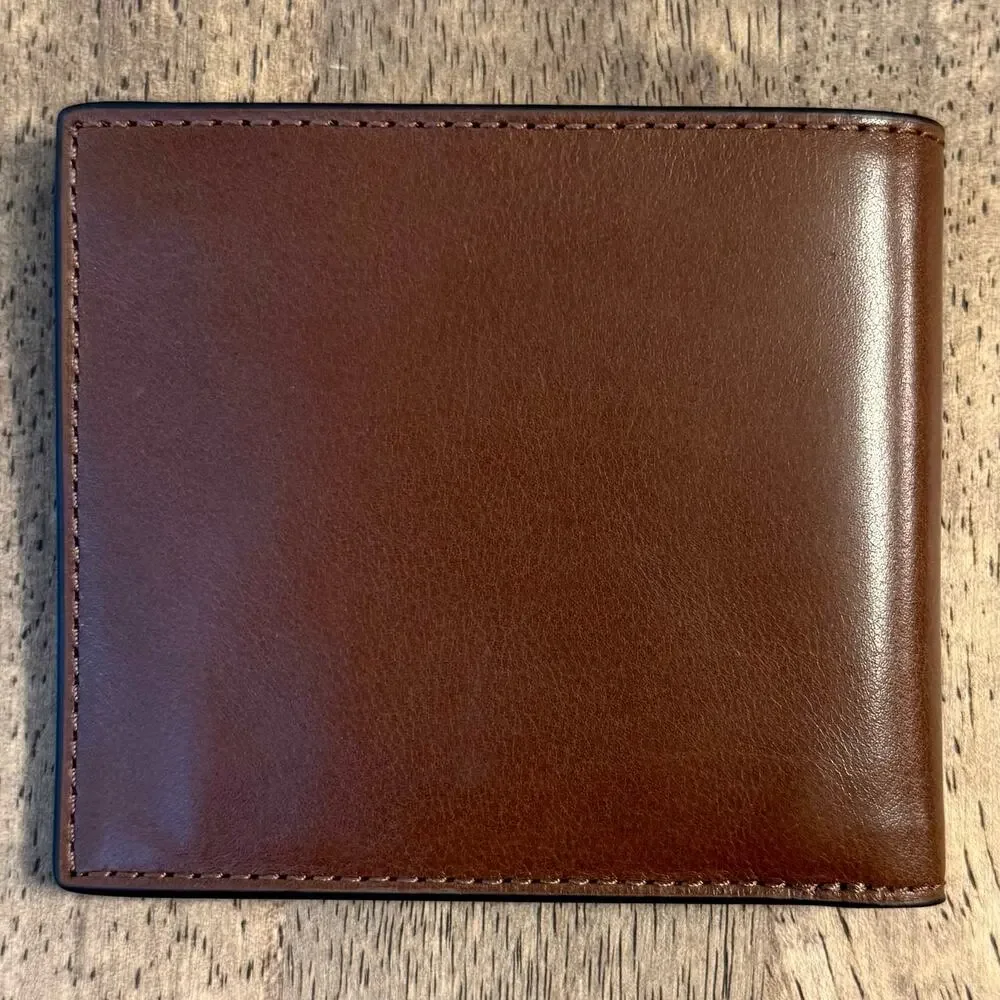 COACH Billfold Wallet Genuine Water Buffalo Leather 8-Card Supple Embossed Brown